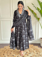 Vellora Cotton Black Casual Wear Printed Readymade Anarkali Suit | Grocsy