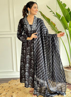Vellora Cotton Black Casual Wear Printed Readymade Anarkali Suit | Grocsy
