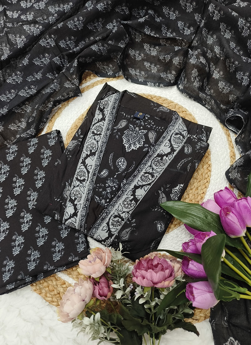 Vellora Cotton Black Casual Wear Printed Readymade Anarkali Suit | Grocsy