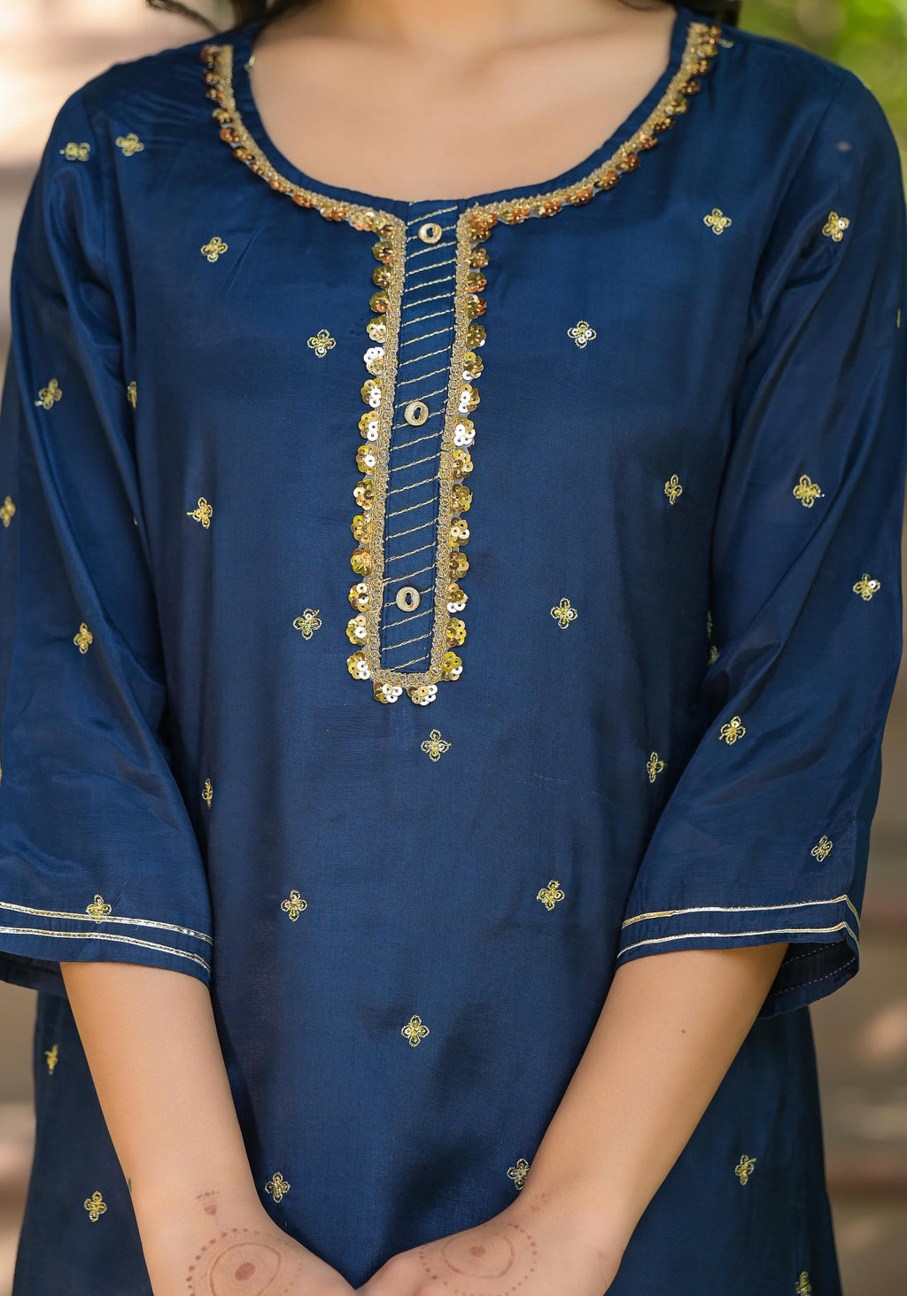 Juniper Women's Navy Zari Embroidered Viscose Tunic With Sequins | Grocsy