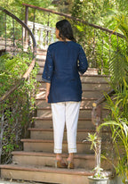 Juniper Women's Navy Zari Embroidered Viscose Tunic With Sequins | Grocsy
