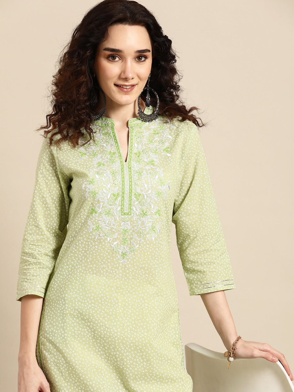 Sangria Women Green Floral Yoke Design Thread Work Pastels Kurta | Grocsy