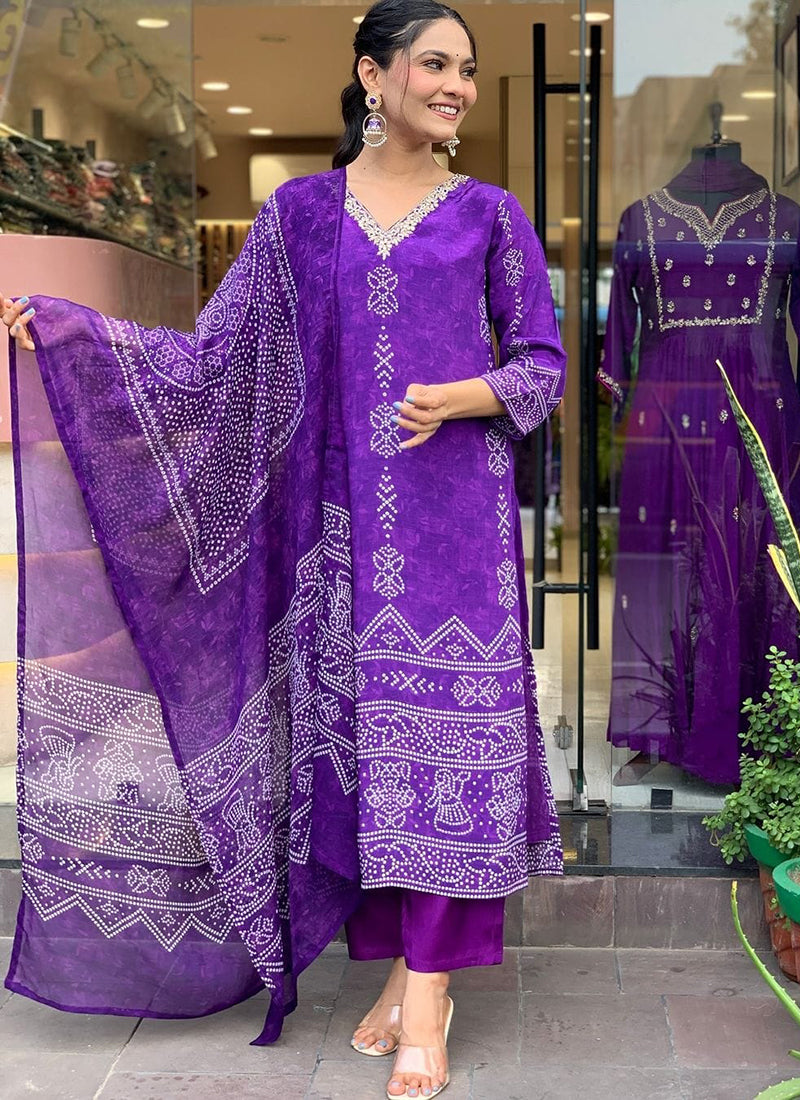 Vellora Crepe Purple Daily Wear Embroidery Work Readymade Straight Suit | Grocsy