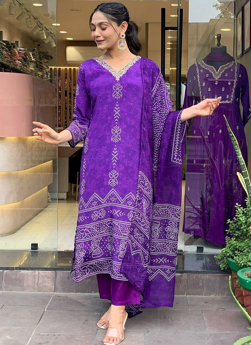 Vellora Crepe Purple Daily Wear Embroidery Work Readymade Straight Suit | Grocsy