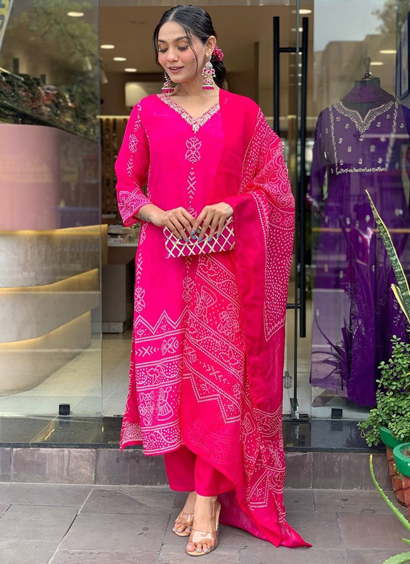 Vellora Crepe Pink Daily Wear Embroidery Work Readymade Straight Suit | Grocsy