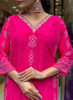 Vellora Crepe Pink Daily Wear Embroidery Work Readymade Straight Suit | Grocsy