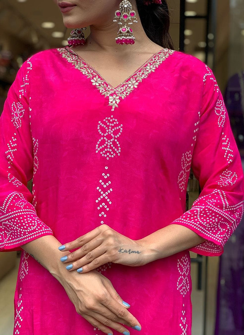 Vellora Crepe Pink Daily Wear Embroidery Work Readymade Straight Suit | Grocsy
