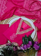 Vellora Crepe Pink Daily Wear Embroidery Work Readymade Straight Suit | Grocsy
