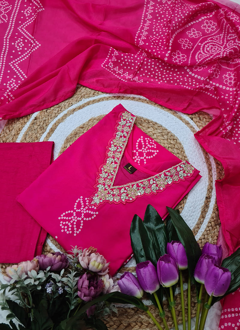 Vellora Crepe Pink Daily Wear Embroidery Work Readymade Straight Suit | Grocsy