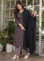 Vellora Cotton Black Daily Wear Printed Readymade Suit | Grocsy
