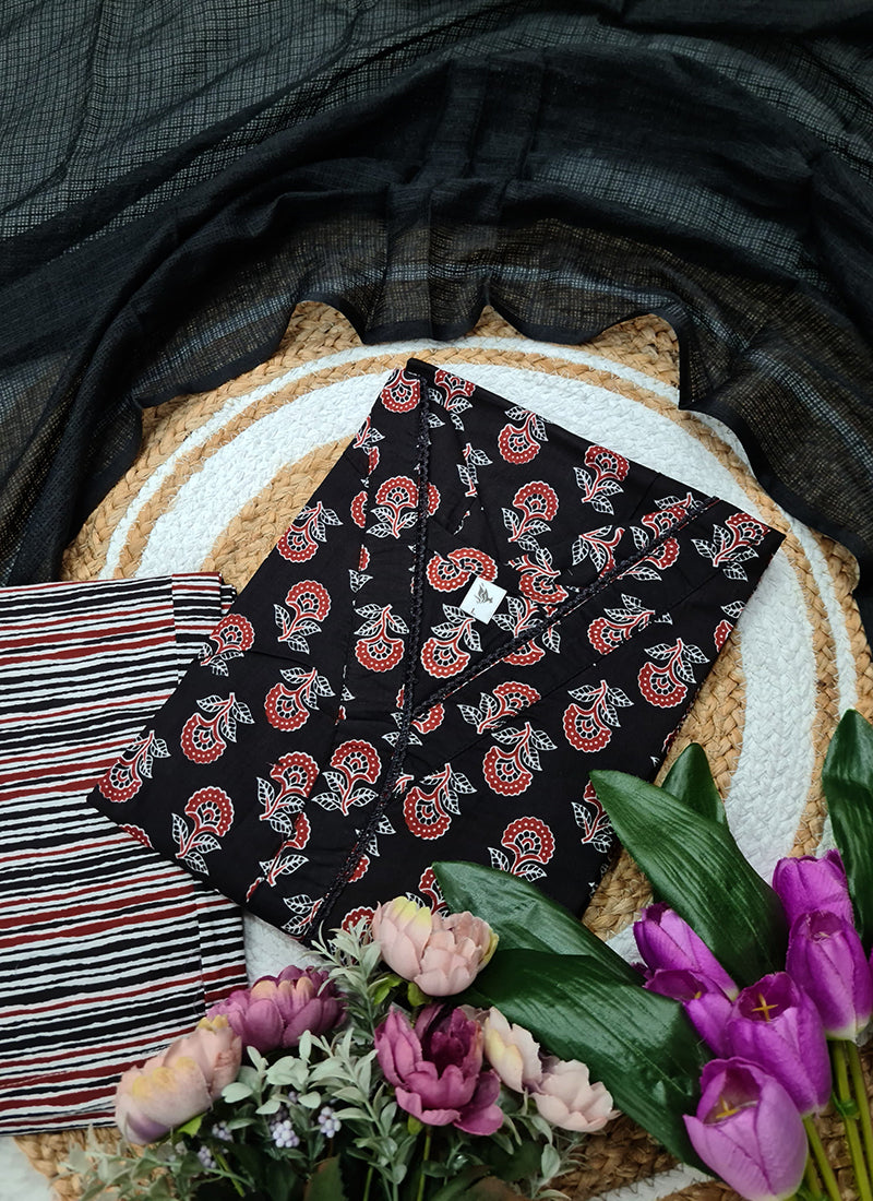 Vellora Cotton Black Daily Wear Printed Readymade Suit | Grocsy