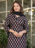 Vellora Cotton Black Daily Wear Printed Readymade Suit | Grocsy