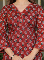 Vellora Cotton Red Daily Wear Printed Readymade Suit | Grocsy