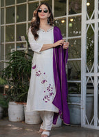Vellora Viscose Rayon White Daily Wear Embroidery Work Readymade Straight Suit | Grocsy