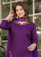 Vellora Viscose Rayon Purple Daily Wear Embroidery Work Readymade Straight Suit | Grocsy