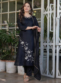 Vellora Viscose Rayon Black Daily Wear Embroidery Work Readymade Straight Suit | Grocsy