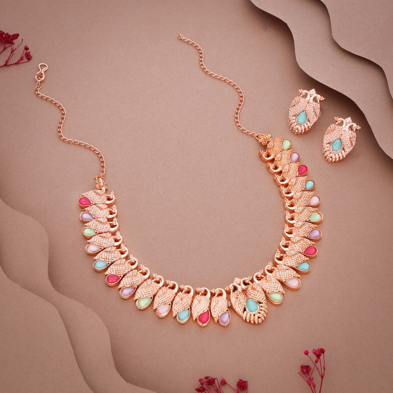 Tehzeeb Creations Rose Gold Baby Multi Necklace With Pair Of Earrings - Swadesiicart