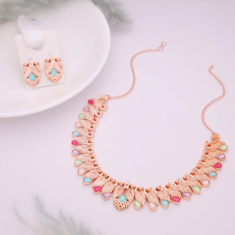 Tehzeeb Creations Rose Gold Baby Multi Necklace With Pair Of Earrings - Swadesiicart