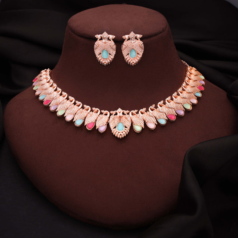 Tehzeeb Creations Rose Gold Baby Multi Necklace With Pair Of Earrings - Swadesiicart