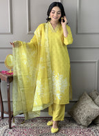 Vellora Viscose Rayon Yellow Casual Wear Embroidery Work Readymade Suit | Grocsy