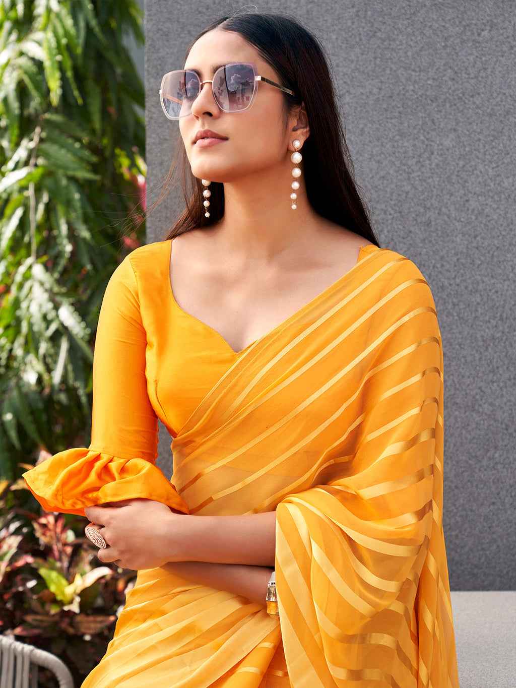 Tikhi Imli Striped Georgette Ready to Wear Saree | Grocsy