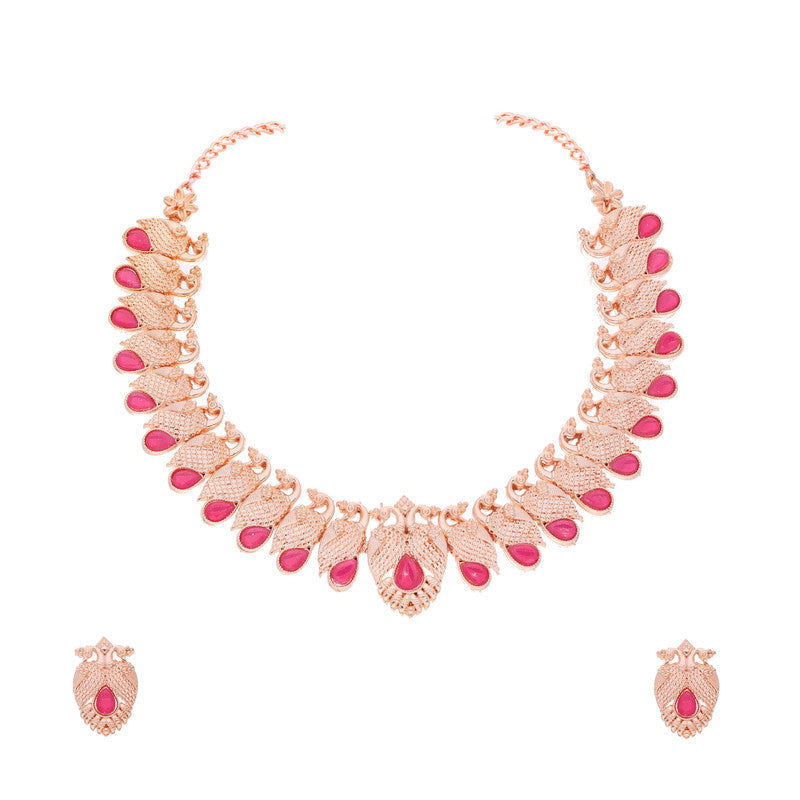 Tehzeeb Creations Rose Gold Pink Colour Necklace With Pair Of Earrings | Grocsy