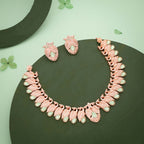 Tehzeeb Creations Rose Gold Sea Green Colour Necklace With Pair Of Earrings | Grocsy