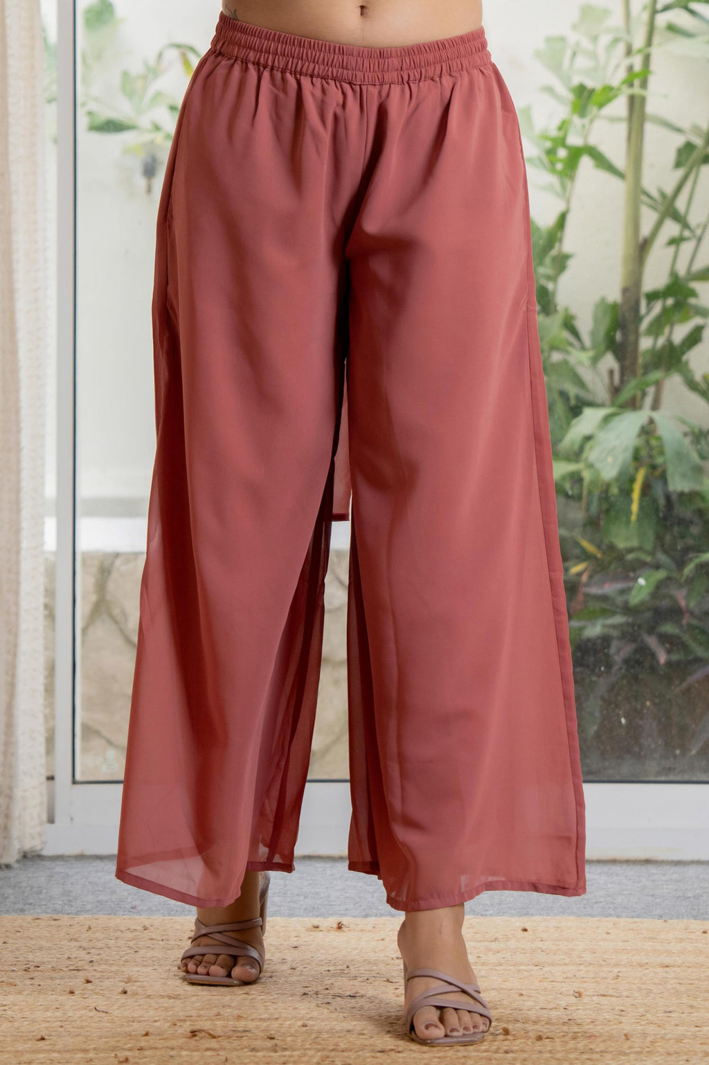 Juniper Women's Peach Solid Georgette Kurta Pant & Dupatta Set With Sequins & Thread Work | Grocsy