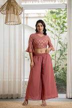 Juniper Women's Peach Solid Georgette Kurta Pant & Dupatta Set With Sequins & Thread Work | Grocsy