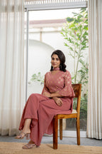 Juniper Women's Peach Solid Georgette Kurta Pant & Dupatta Set With Sequins & Thread Work | Grocsy