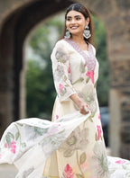 Vellora Georgette White Casual Wear Embroidery Work Readymade Suit | Grocsy