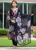 Vellora Georgette Black Casual Wear Embroidery Work Readymade Suit | Grocsy