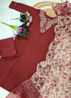 Vellora Cotton Silk Rose Pink Casual Wear Embroidery Work Readymade Suit | Grocsy