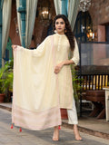 Juniper Women's Ivory Ethnic Motif Printed Liva Rayon Kurta Set With Buttons & Tassels | Grocsy