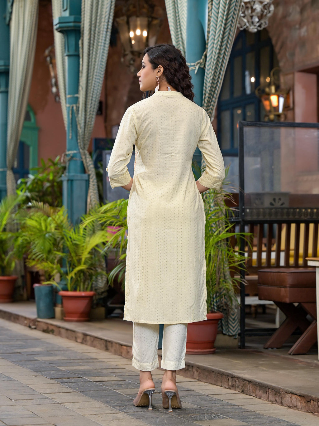 Juniper Women's Ivory Ethnic Motif Printed Liva Rayon Kurta Set With Buttons & Tassels | Grocsy