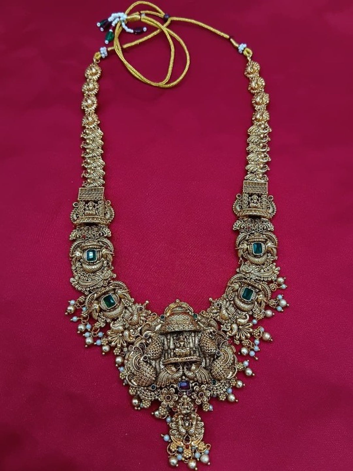Jewel City Grand South Indian Temple Bridal Necklace Set for Women – Antique Gold-Plated Lakshmi Haram with Choker & Jhumka | Grocsy