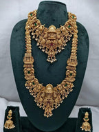 Jewel City Grand South Indian Temple Bridal Necklace Set for Women – Antique Gold-Plated Lakshmi Haram with Choker & Jhumka | Grocsy