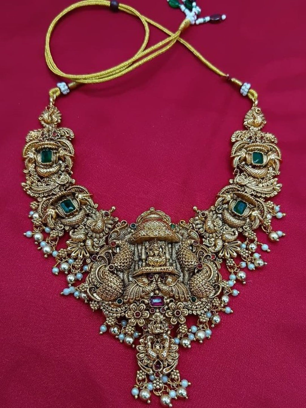 Jewel City Grand South Indian Temple Bridal Necklace Set for Women – Antique Gold-Plated Lakshmi Haram with Choker & Jhumka | Grocsy