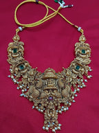 Jewel City Grand South Indian Temple Bridal Necklace Set for Women – Antique Gold-Plated Lakshmi Haram with Choker & Jhumka | Grocsy