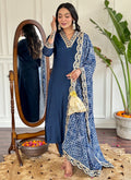 Vellora Viscose Silk Blue Casual Wear Bandhani Print Readymade Suit | Grocsy