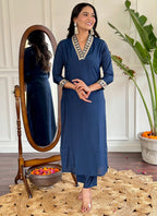 Vellora Viscose Silk Blue Casual Wear Bandhani Print Readymade Suit | Grocsy