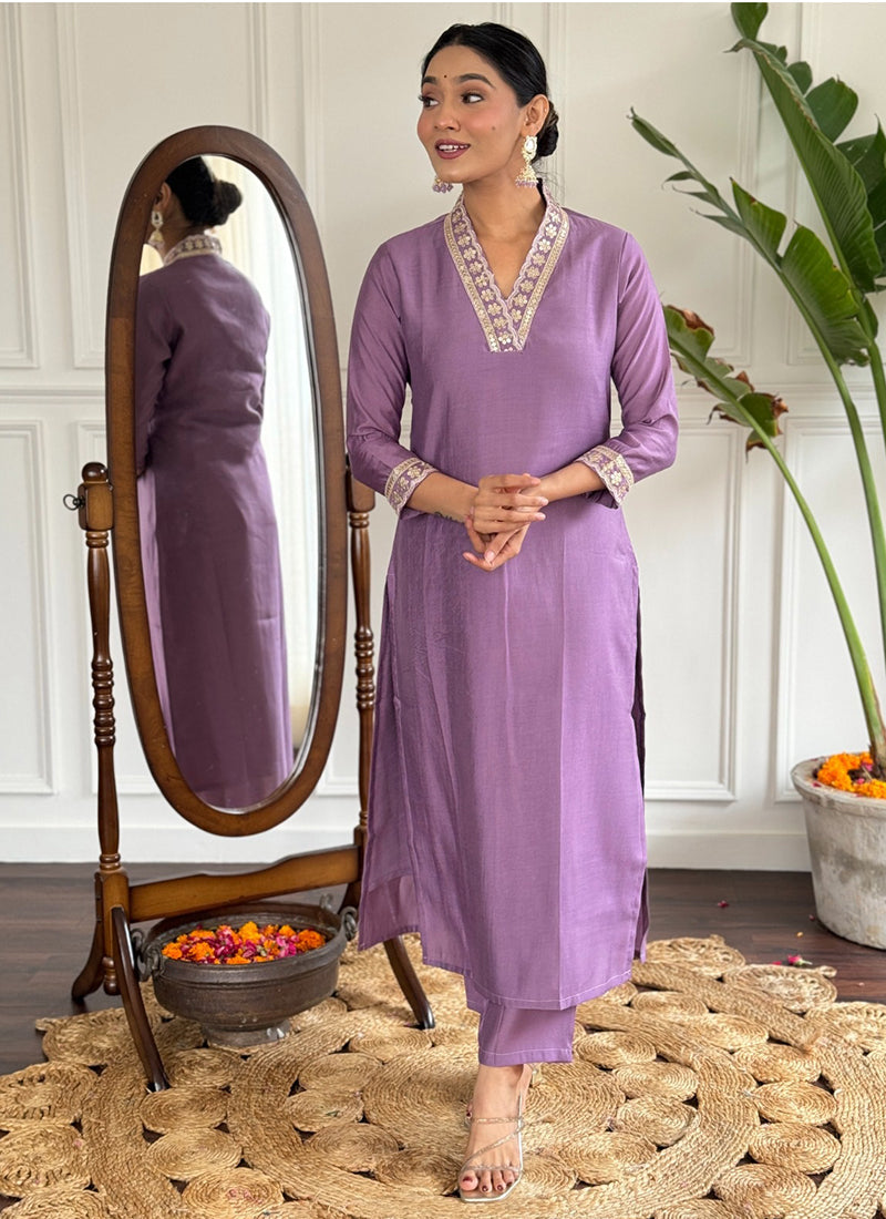 Vellora Viscose Silk Lavender Casual Wear Bandhani Print Readymade Suit | Grocsy