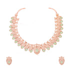 Tehzeeb Creations Rose Gold Sea Green Colour Necklace With Pair Of Earrings | Grocsy