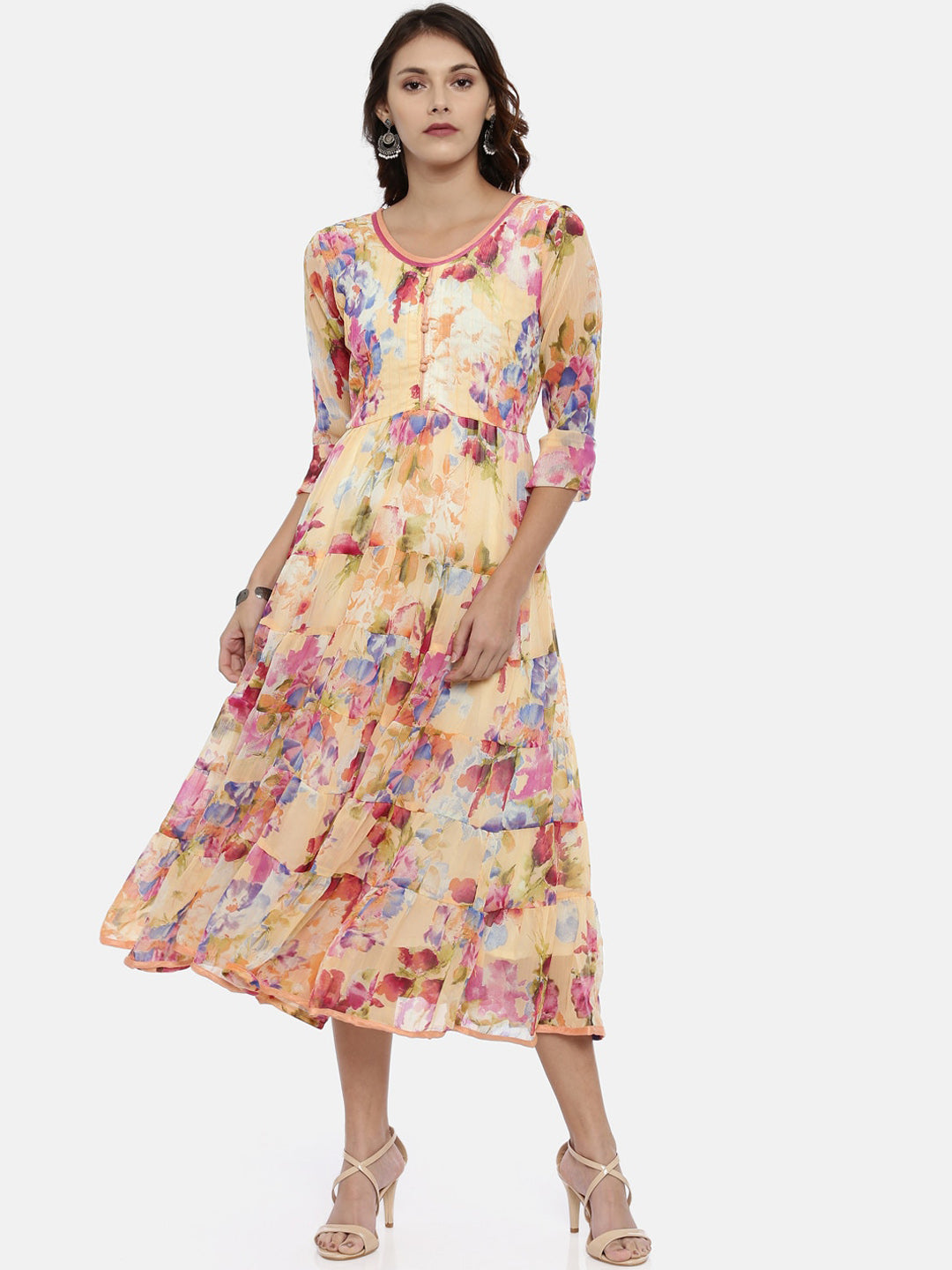 Souchii Women Multicoloured Floral Print Fit And Flare Dress | Grocsy