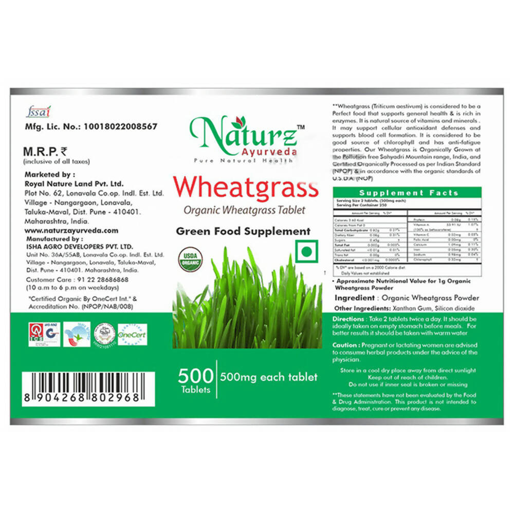 Naturz Ayurveda Wheatgrass Tablets | Grocsy
