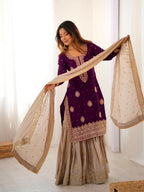 Lehenga Mart Designer Sharara Suit With Kurta, Sharara, Dupatta For Women-Wine | Grocsy