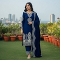 Teeya Creation Blue Color Velvet Designer Embroidery Work party Wear Suit | Grocsy