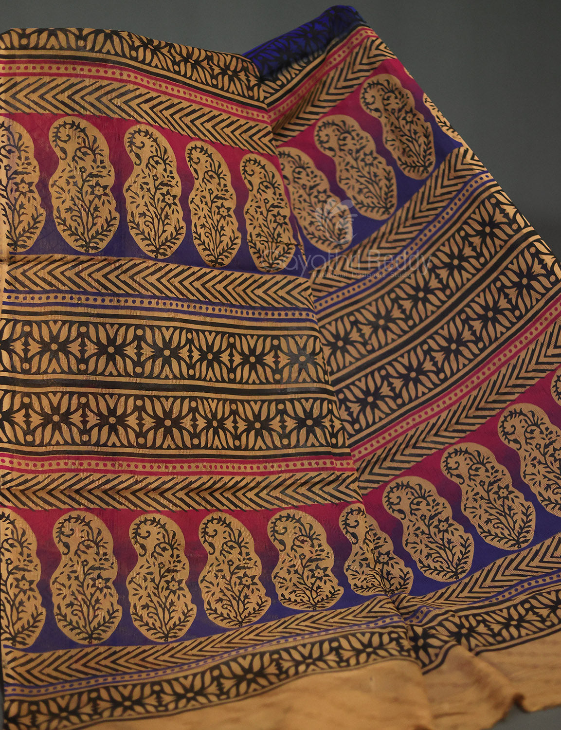 Ink Blue With Light Chikoo Leheriya Georgette Saree By Gayathri Reddy Designer Studio | Grocsy