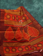 Orange and brown mix geometrical print Semi Chanderi Saree. By Gayathri Reddy Designer Studio | Grocsy