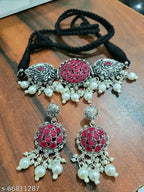 Tehzeeb Creations Women's Maroon Colour Meenakari Necklace Set With White Pearl | Grocsy